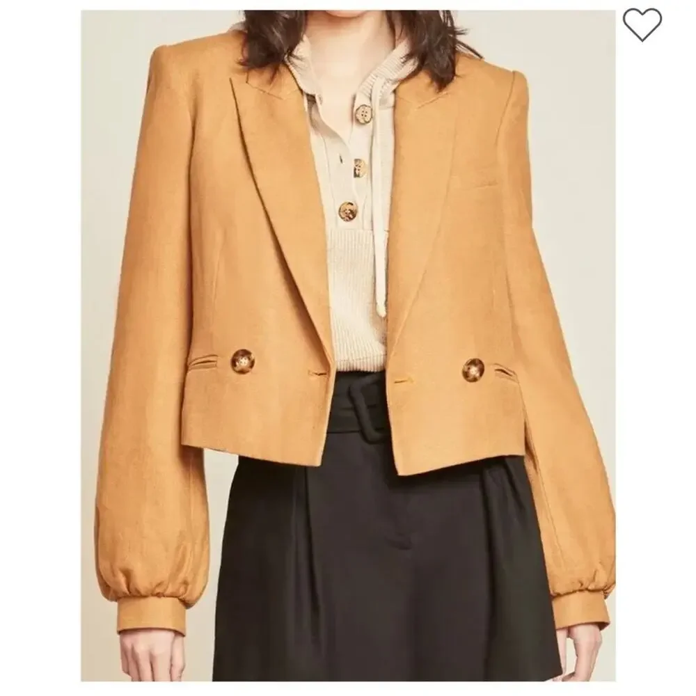 VERONICA BEARD | Milani Cropped Linen Blazer Camel Tan Jacket Size 8 - Picture 3 of 13